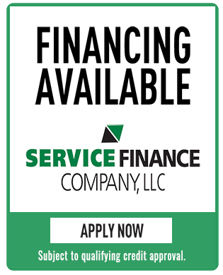Service Finance logo with text offering affordable and local AC repair in Houston Texas, displayed on a white background with a red border, conveying a professional and trustworthy tone